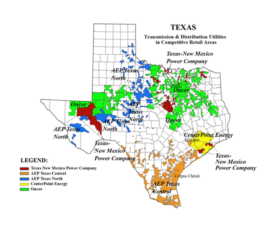 Map of Texas TDU Coverage Areas