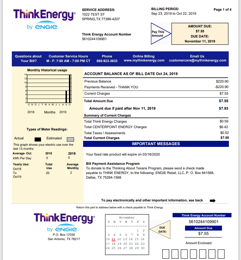 sample electric bill - think energy